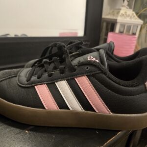 Adidas Black Sneakers with Pink and White Stripes